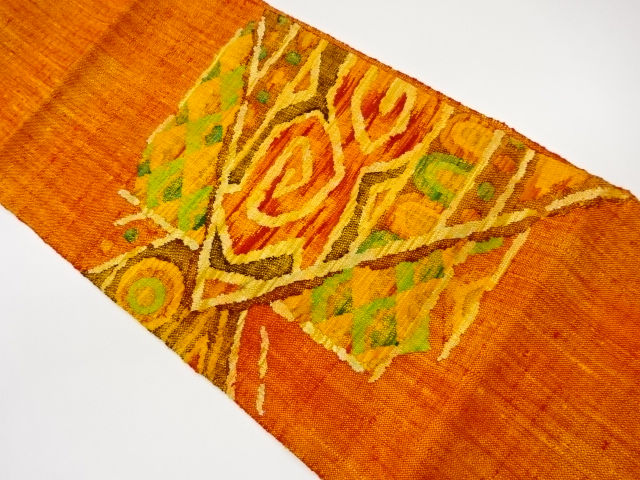 リサイクル　手織り真綿紬抽象模様織出し名古屋帯